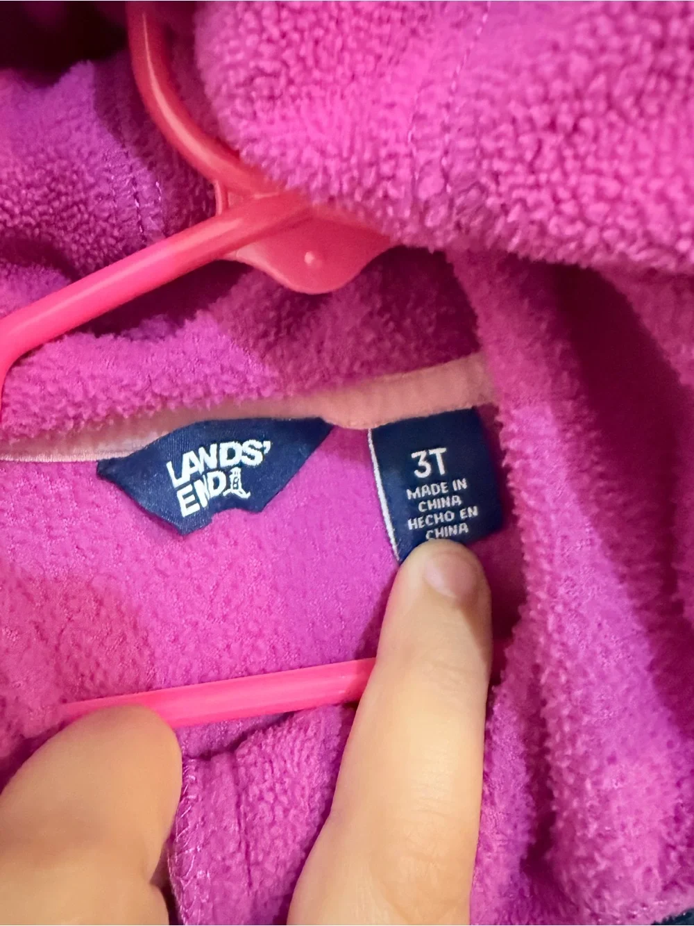 Lands' End Girls' Bright Fuchsia Hooded Fleece with outdoorsy print